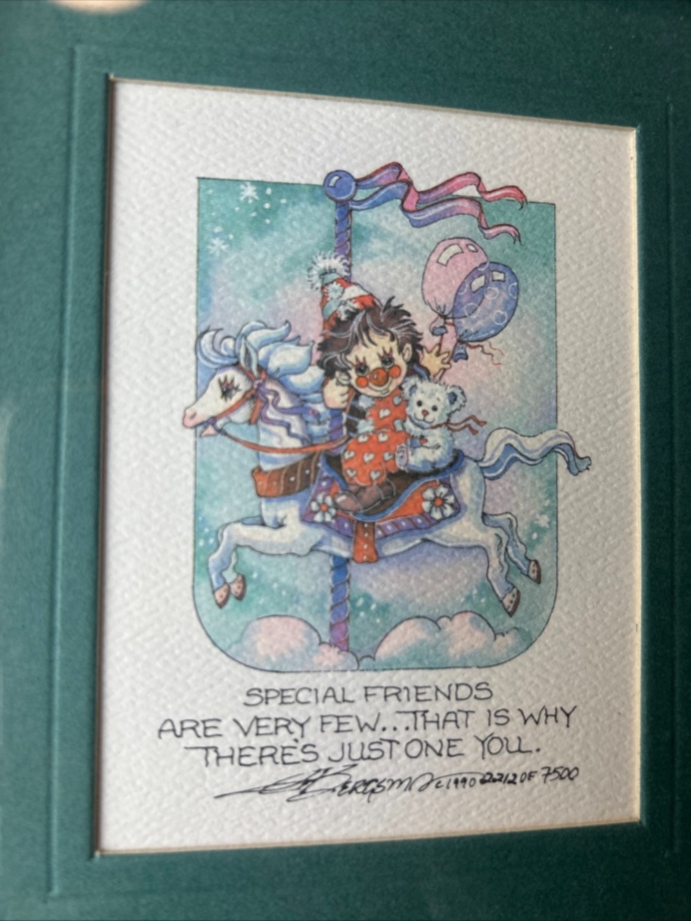 VTG Jody Bersgma Lithograph Frame Special Friends Signed Whimsy Clown Bear COA